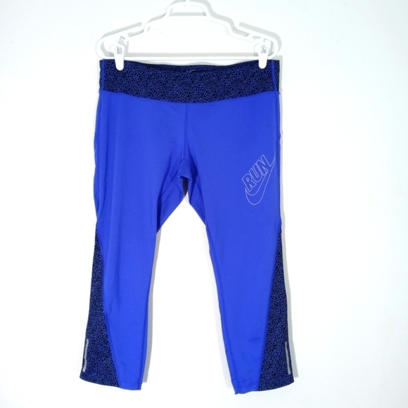Nike Dri-Fit All Night Racer Run Cropped Logo Printed‎ Running Tights - Picture 1 of 6